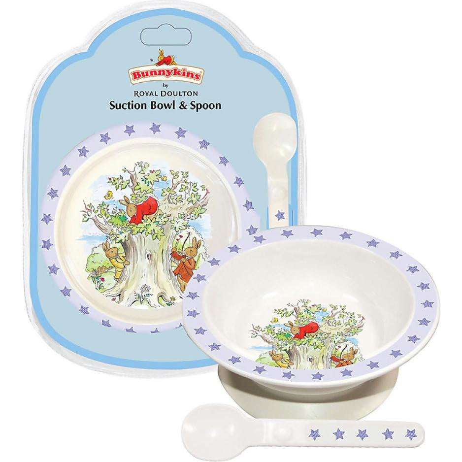 University Games - Bunnykins Suction Bowl & Spoon - Shining Stars Design Blue By Royal Doulton