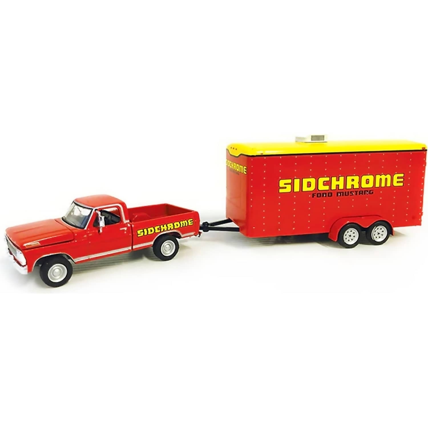 DDA COLLECTIBLES - 1:64 SCALE - 1967 FORD F-100 SIDCHROME WITH SIDCHROME ENCLOSED CAR HAULER - DIECAST MODEL