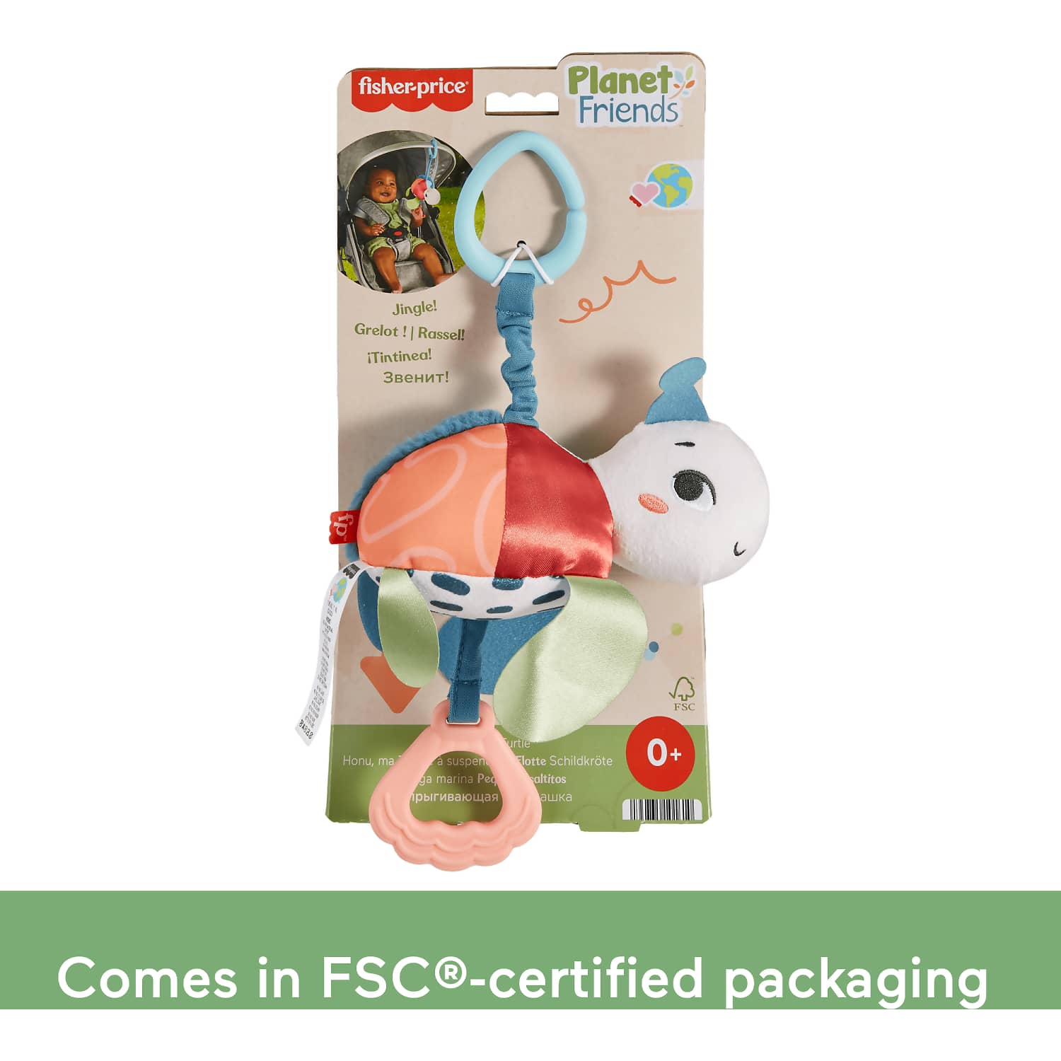 Fisher-Price - Planet Friends Sea Me Bounce Turtle Baby Stroller Toy - Mattel