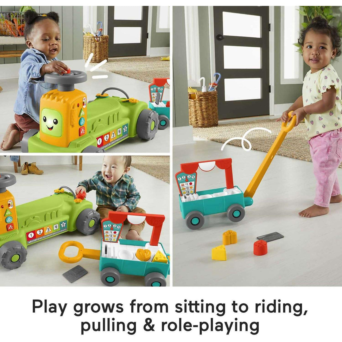 Fisher-Price - Laugh & Learn 4-in-1 Farm To Market Tractor Ride-on Learning Toy For Baby & Toddlers - Mattel