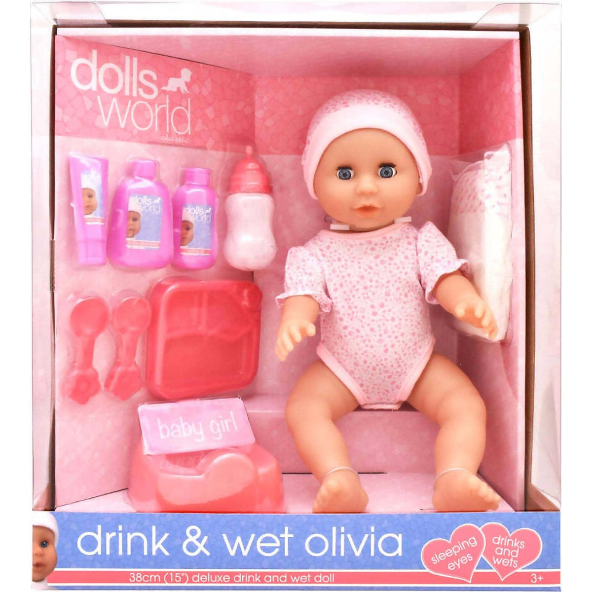 DollsWorld - Drink & Wet Olivia 38cm Deluxe Drink And Wet Doll