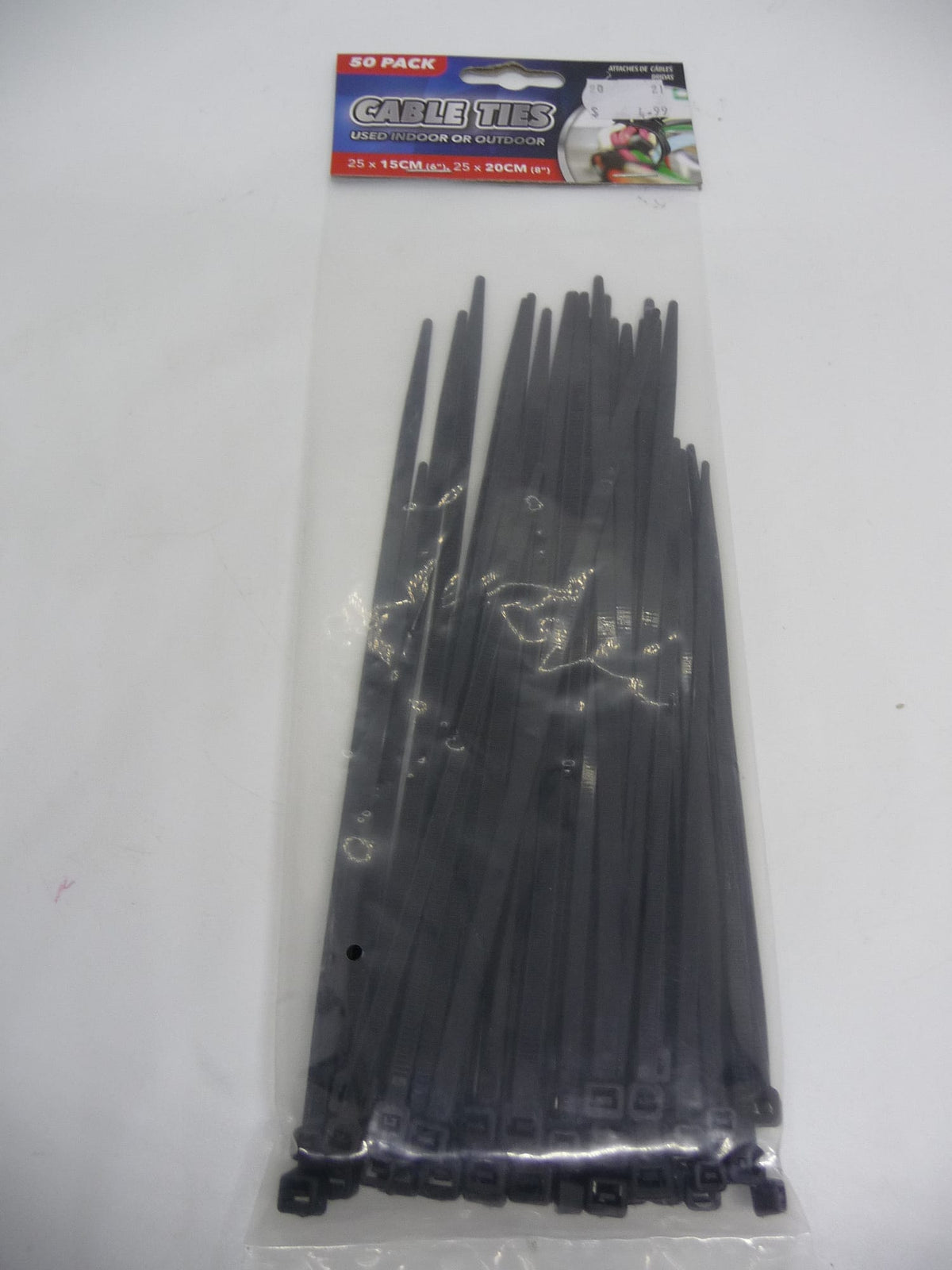 CABLE TIES 50 PACK BLACK 25 X 15CM AND 25 X 20CM