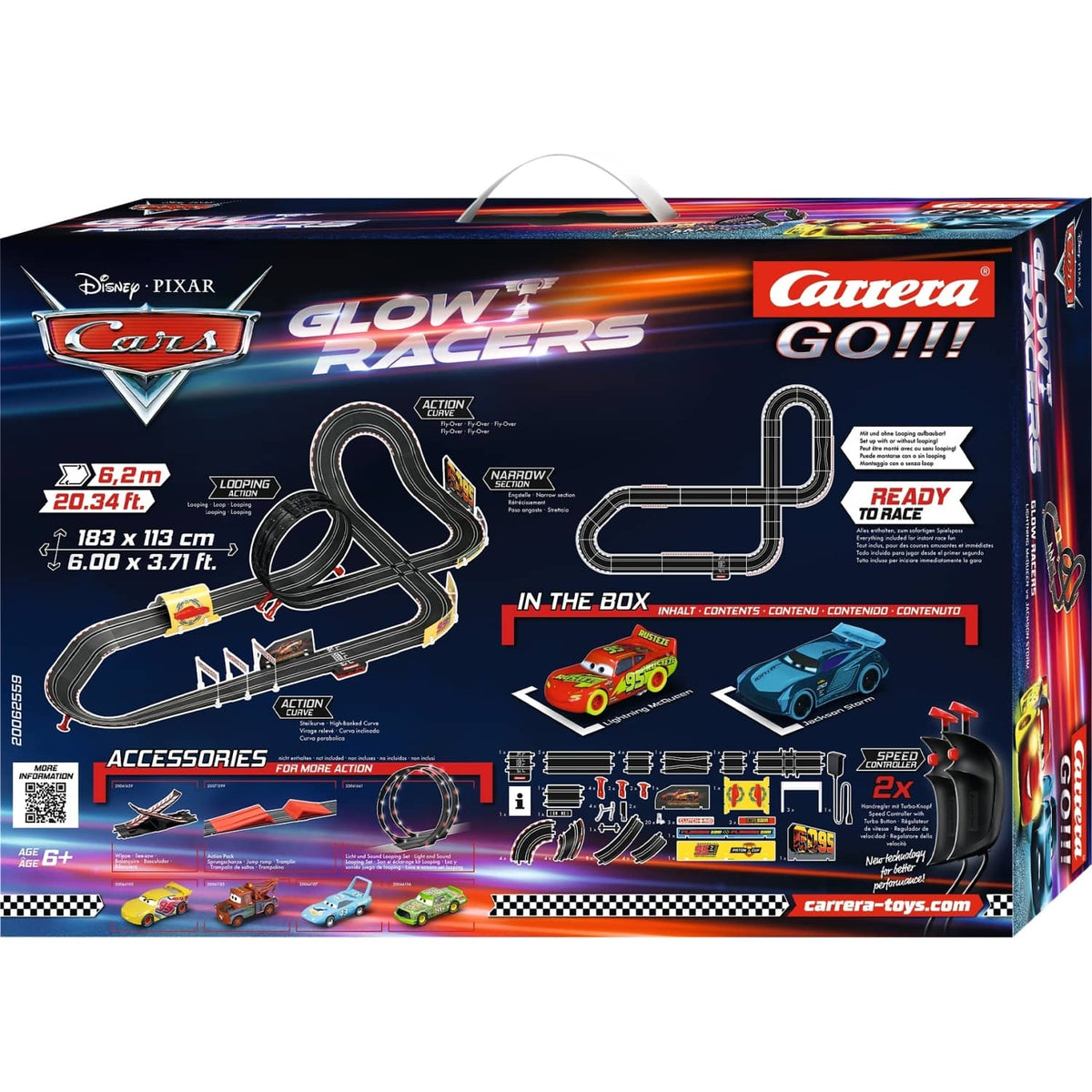 CARRERA - GO 1:43 - DISNEY PIXAR CARS GLOW RACERS - MODEL NO.20062559 - SLOT CAR SET