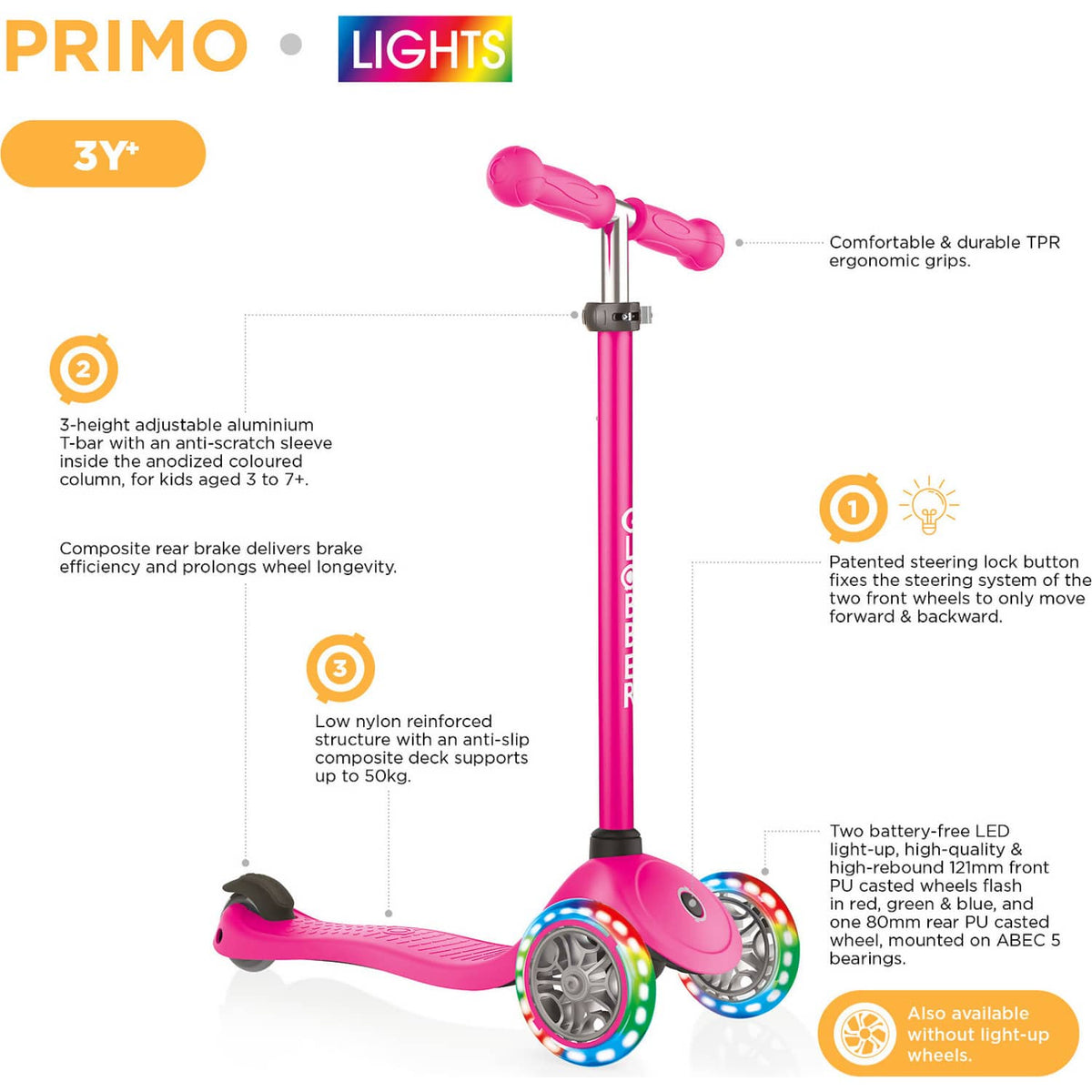 Globber - Primo Scooter Lights - Lime/blue
