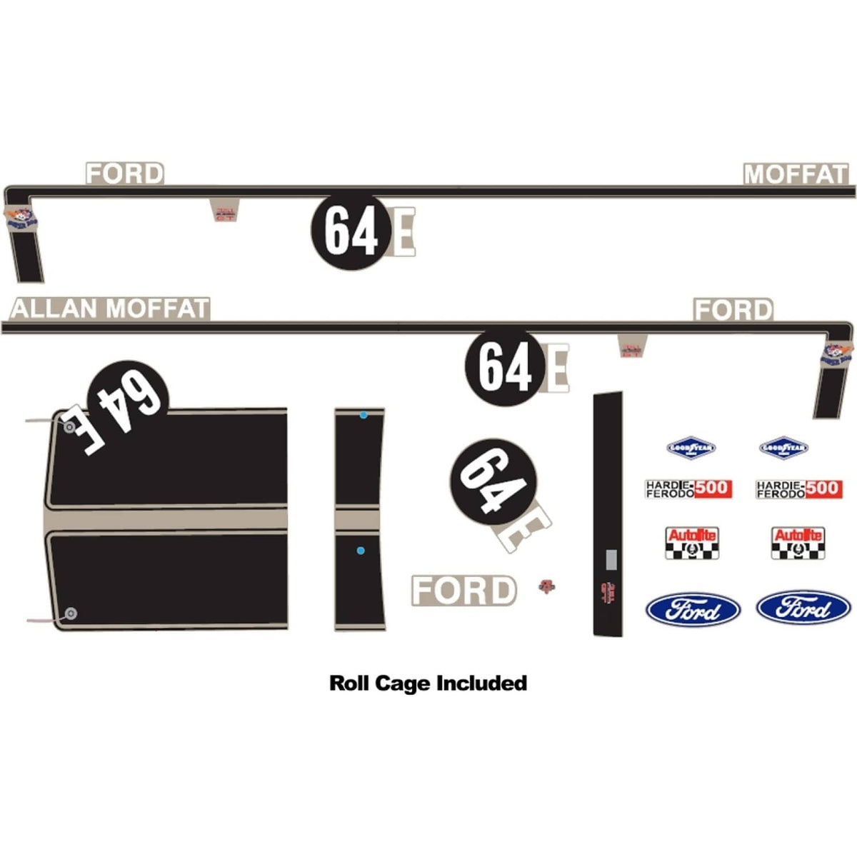 DDA COLLECTIBLES - 1:24 SCALE - #64E XW FORD BATHURST DECAL KIT WITH ROLL CAGE - DIECAST MODEL ACCESSORY