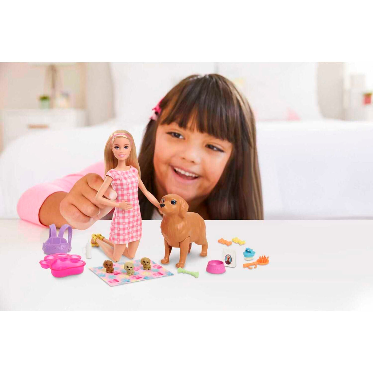 Barbie - Newborn Pups Playset With Blonde Doll Mommy Dog And 3 Puppies