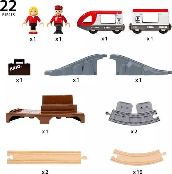 BRIO World - Wooden Train Set Starter Travel Train Set 22pce
