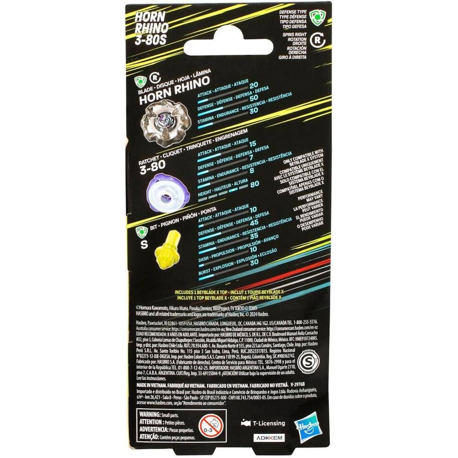 BEYBLADE X - Horn Rhino 3-80S Booster Pack Set With Defense Type Top