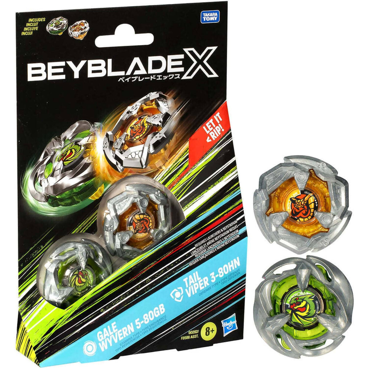 BEYBLADE X - Gale Wyvern 5-80GB and Tail Viper 3-80HN Top Dual Pack Set