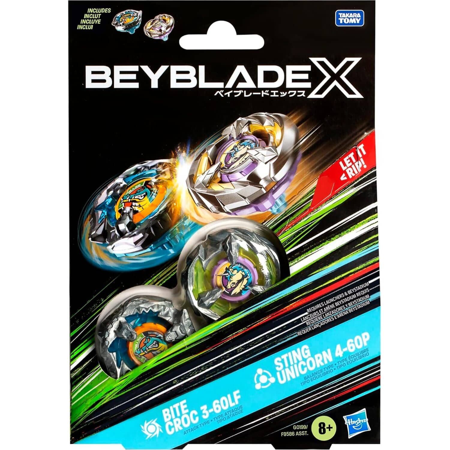 BEYBLADE X - Bite Croc 3-60LF and Sting Unicorn 4-60P Top Dual Pack Set