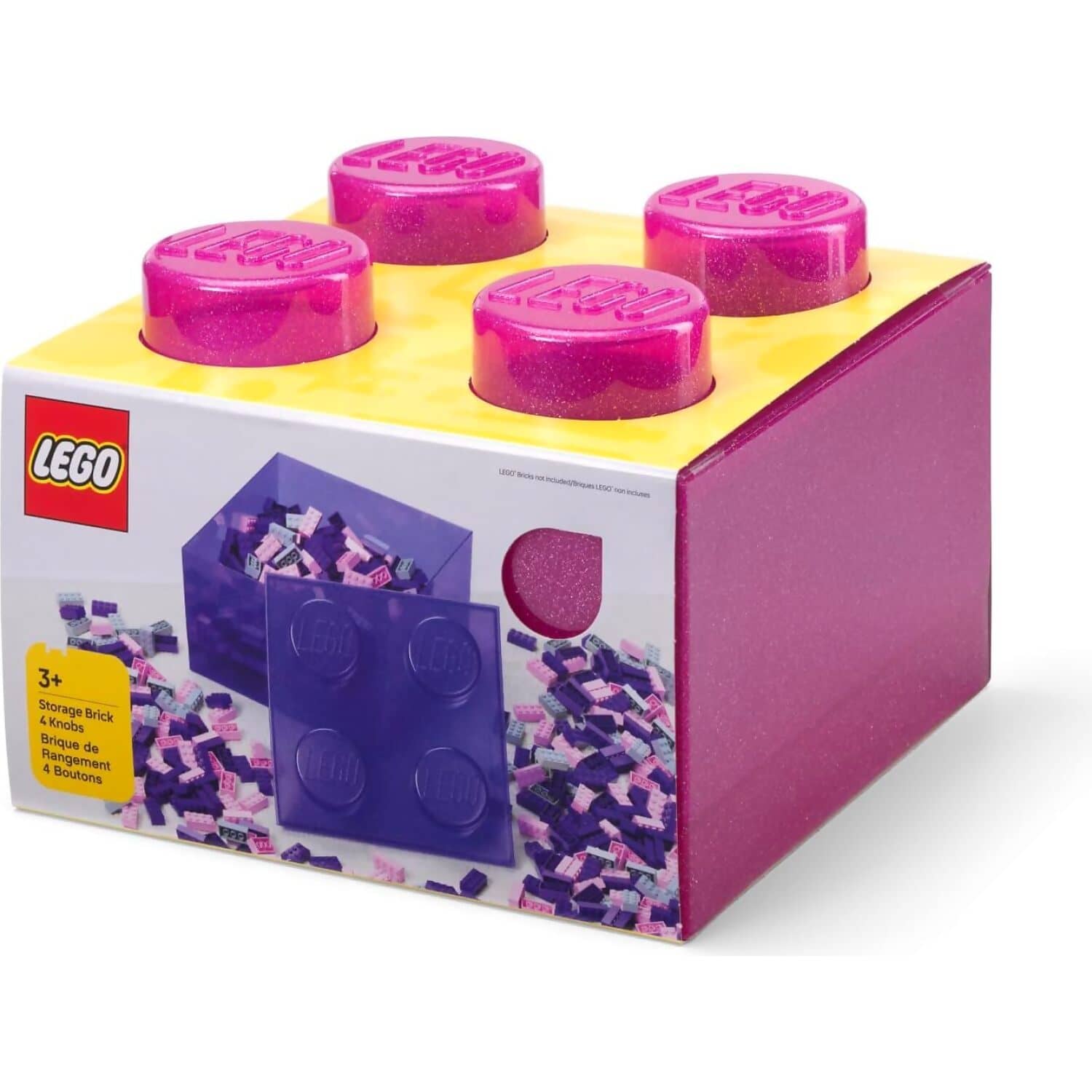 LEGO® Storage Brick 4 Studs Top Lid Translucent Glitter Pink - Room Copenhagen