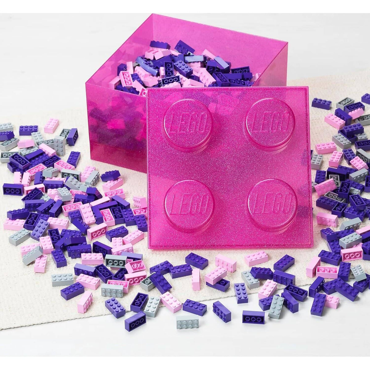 LEGO® Storage Brick 4 Studs Top Lid Translucent Glitter Pink - Room Copenhagen