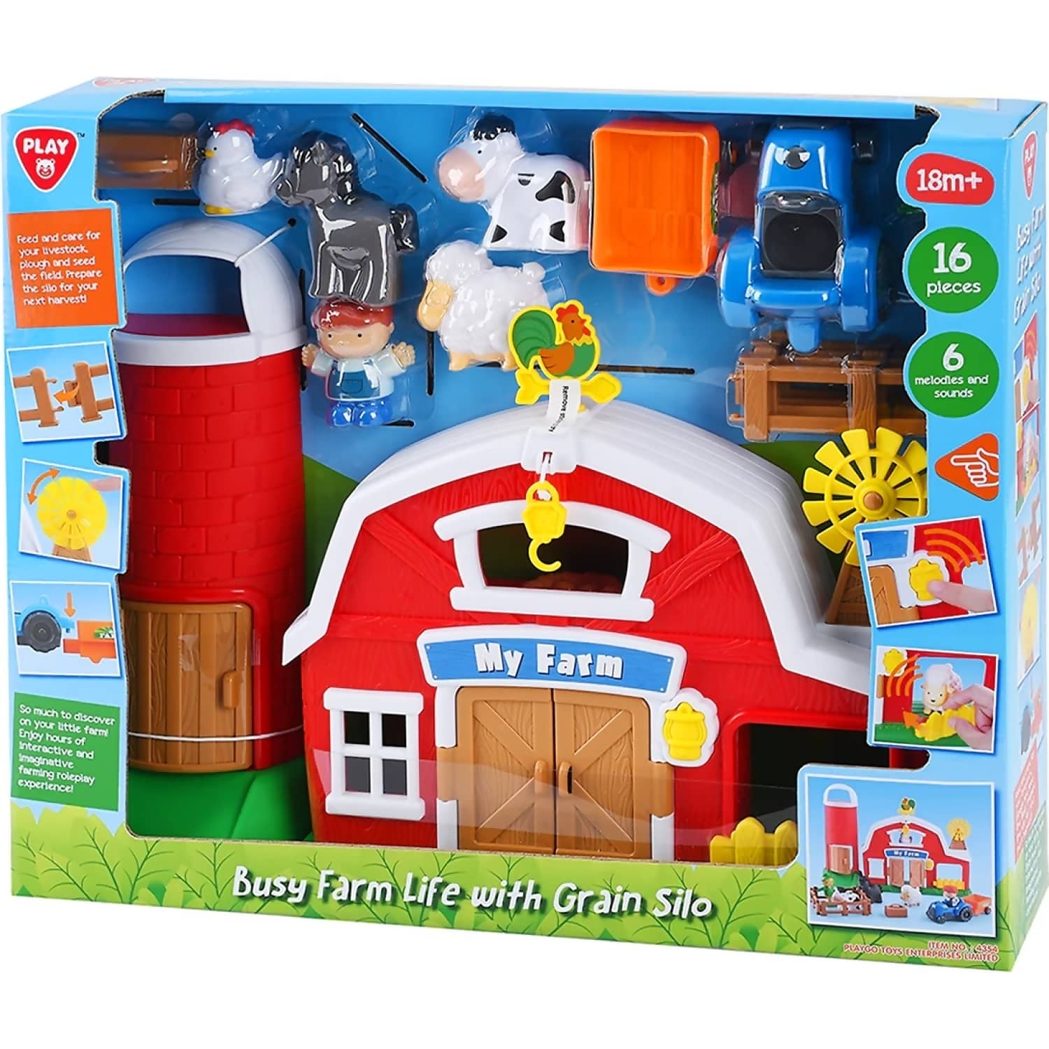 Playgo Toys Ent. Ltd - Busy Farm Life With Grain Silo 16 Pcs Playset
