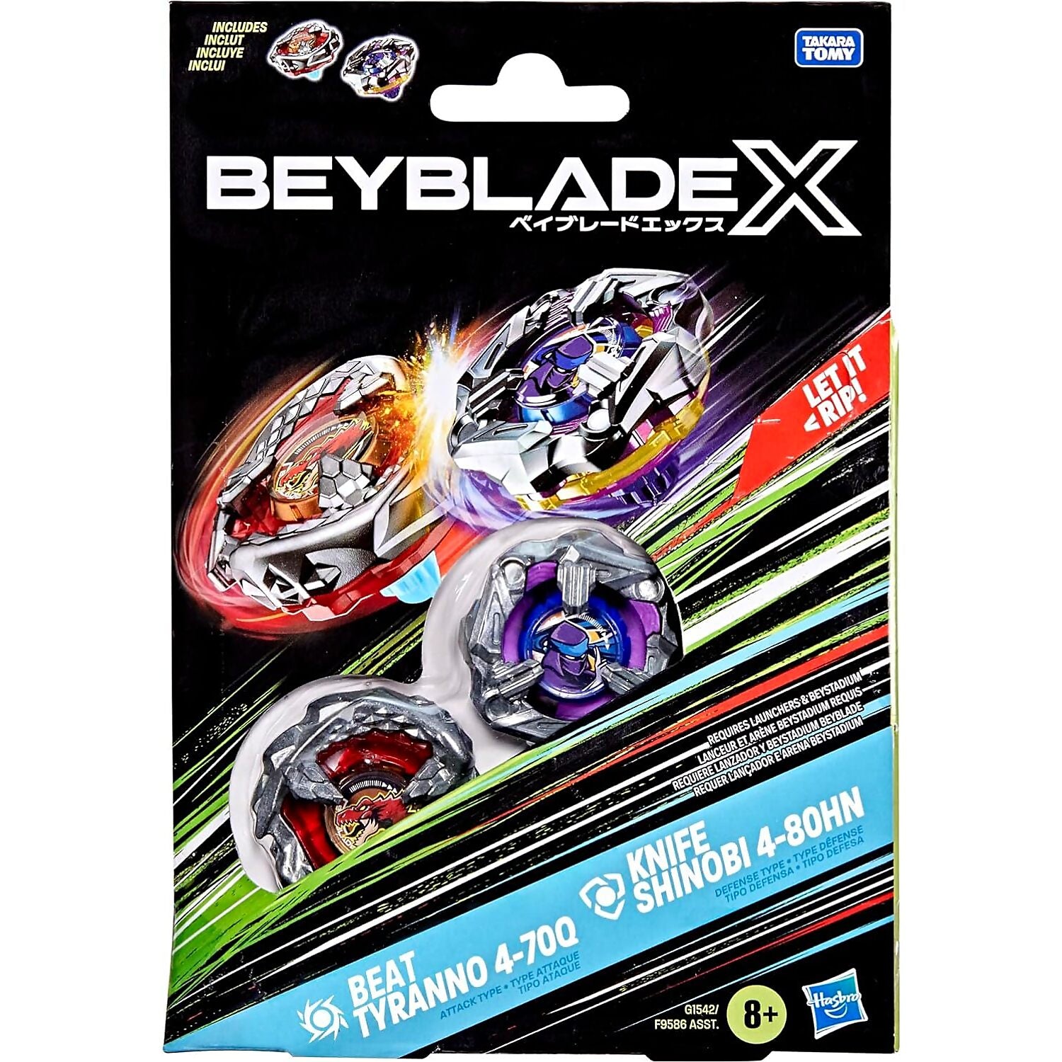 BEYBLADE X - Beat Tyranno 4-70Q & Knife Shinobi 4-80HN Dual Pack Set