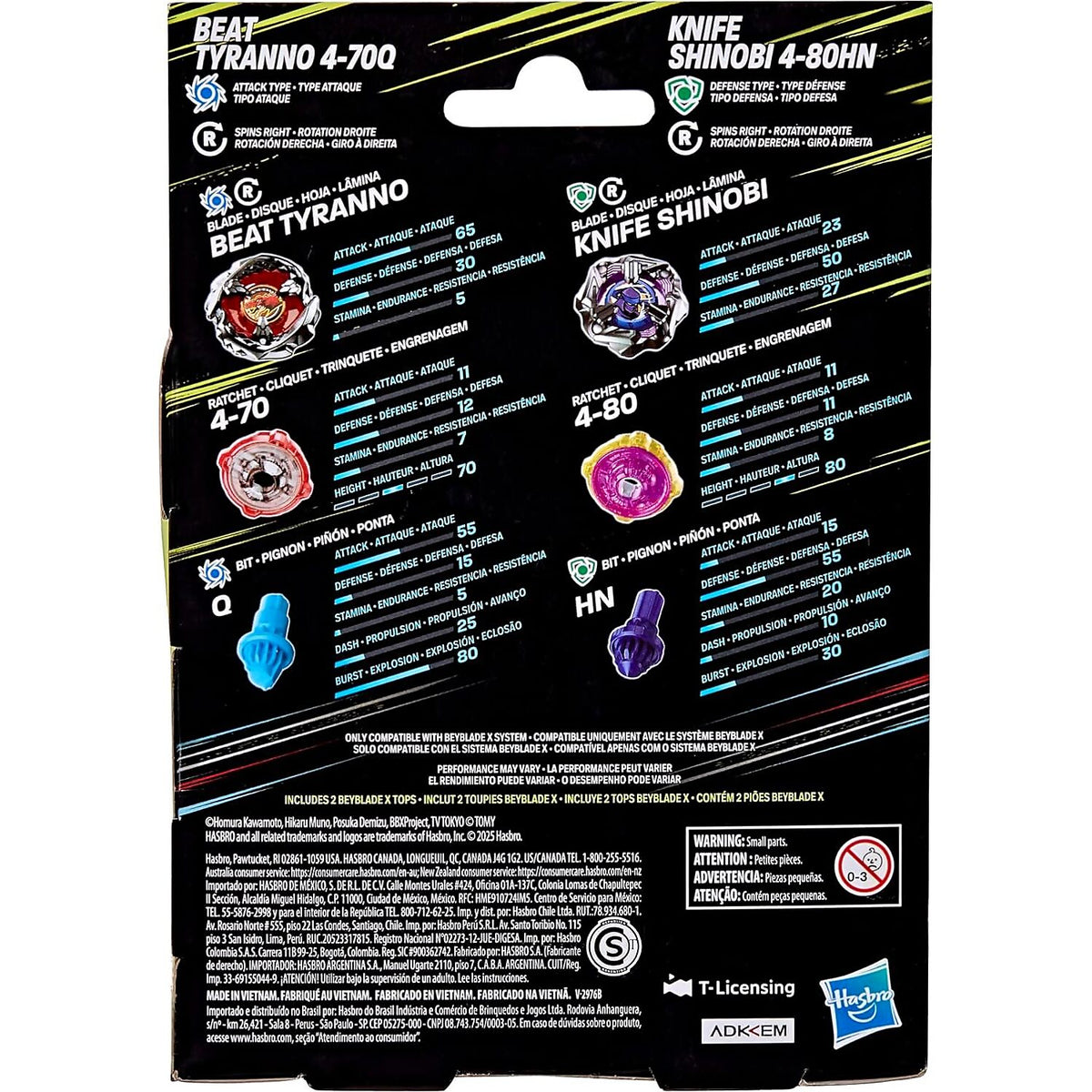 BEYBLADE X - Beat Tyranno 4-70Q & Knife Shinobi 4-80HN Dual Pack Set