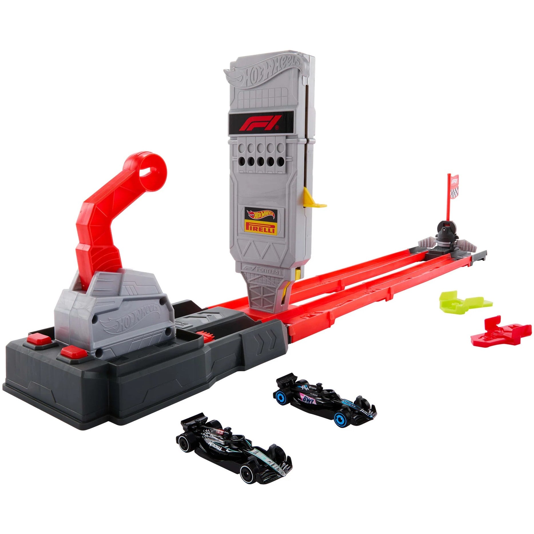 Hot Wheels - Racing Formula 1 Grid Start Track Set and 2 Die-Cast F1 Cars in 1:64 Scale - Mattel