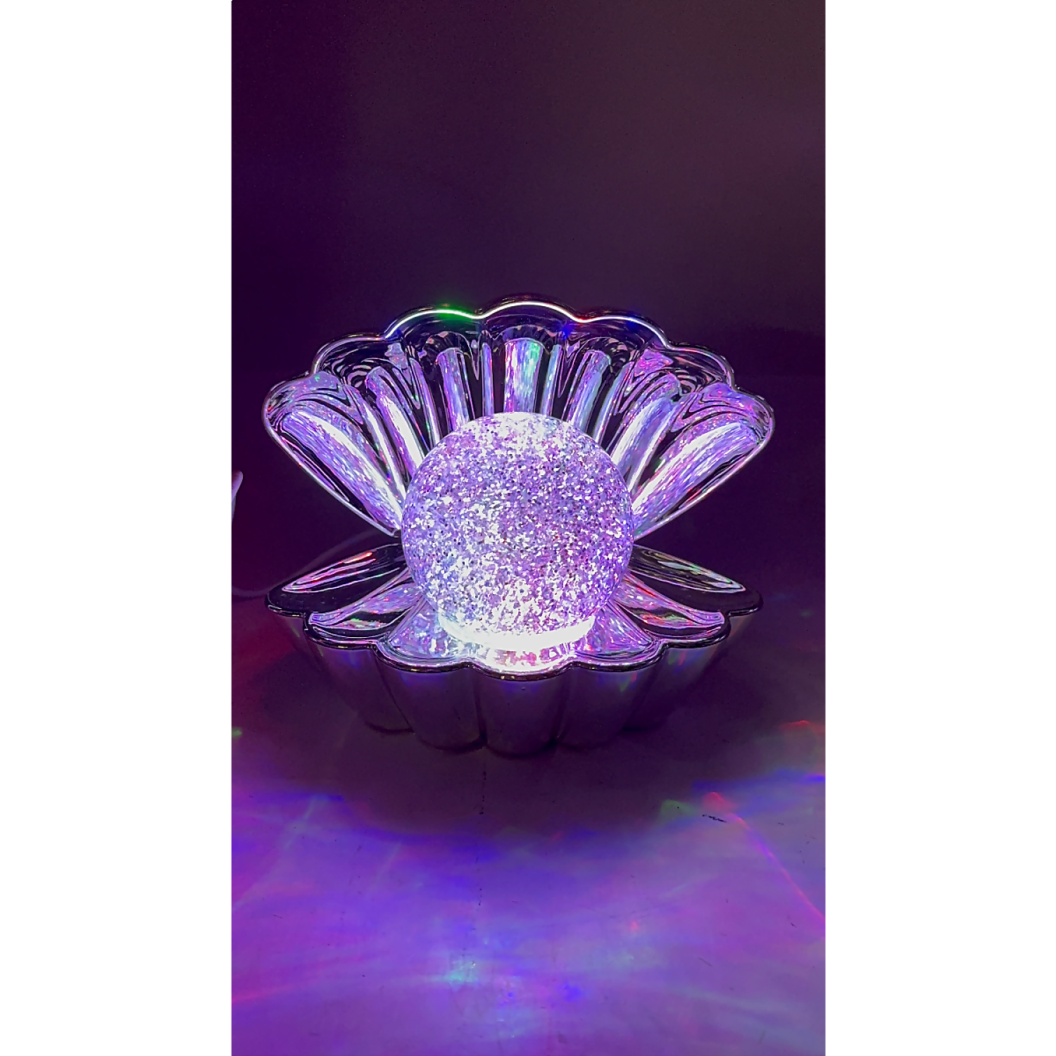 Cotton Candy - Clam Shell Glitter Lamp Silver - LED Colour Changing Lamp
