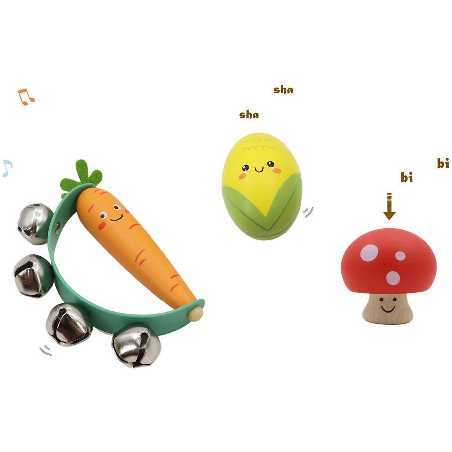 Kaper Kidz - Wooden Veggie 3pcs Musical Set Carrot Mushroom & Corn
