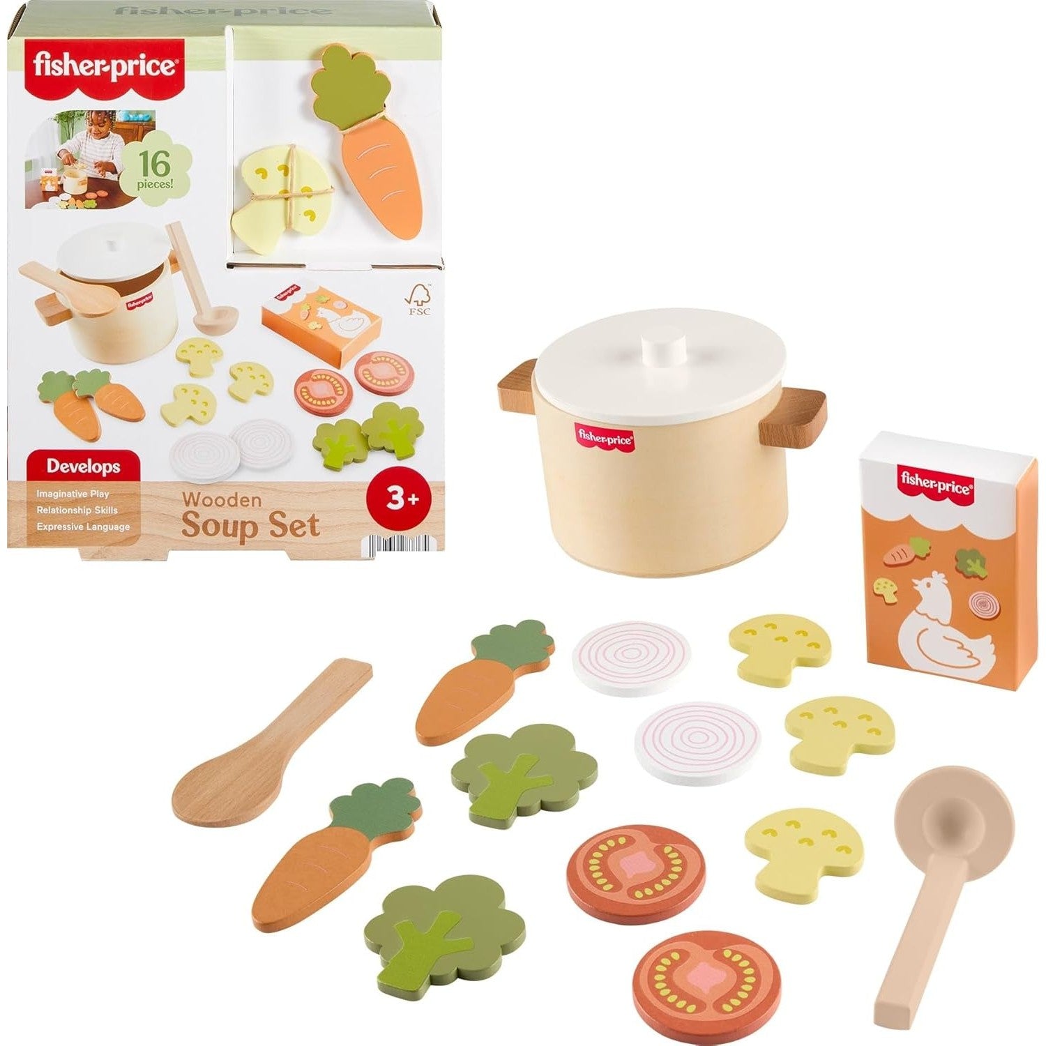 Fisher-Price - Tiny Garden Wooden Veggie Soup Pretend Kitchen Play Set - Mattel
