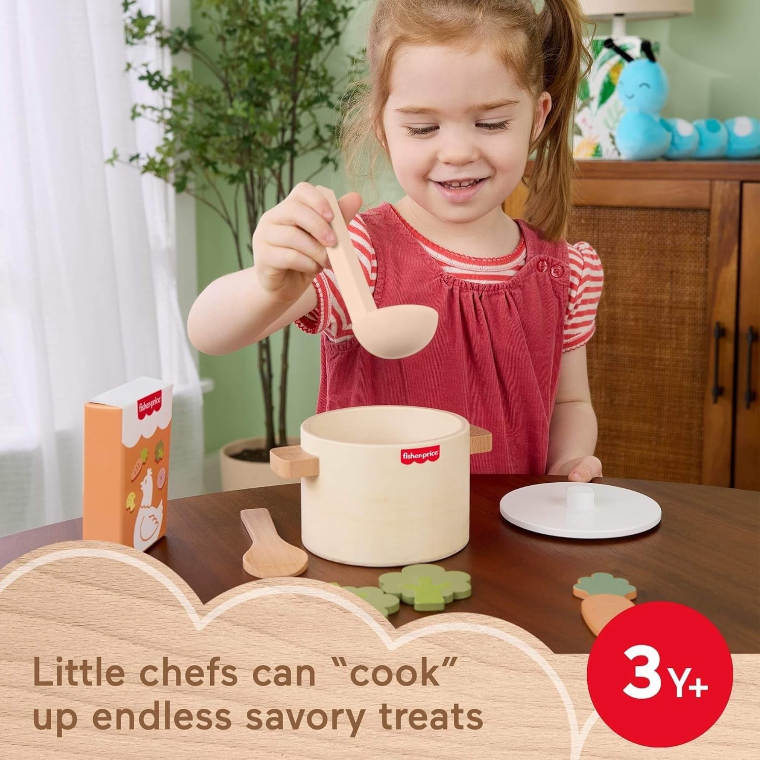Fisher-Price - Tiny Garden Wooden Veggie Soup Pretend Kitchen Play Set - Mattel