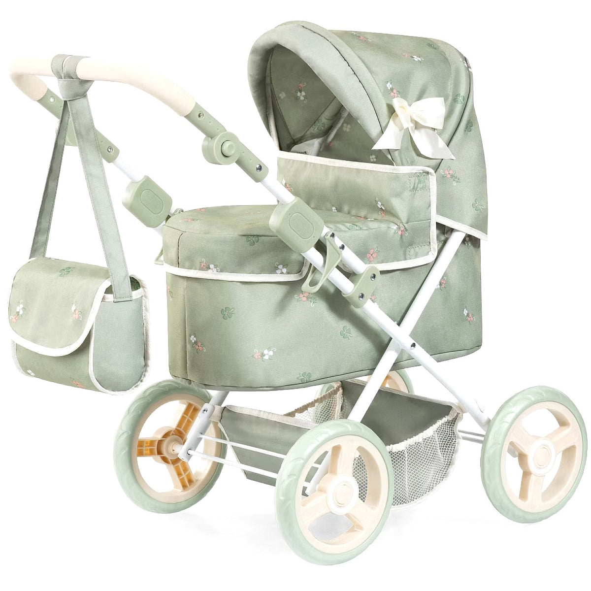 Bayer - Trendy Doll Pram Soft Sage Green with Flowers