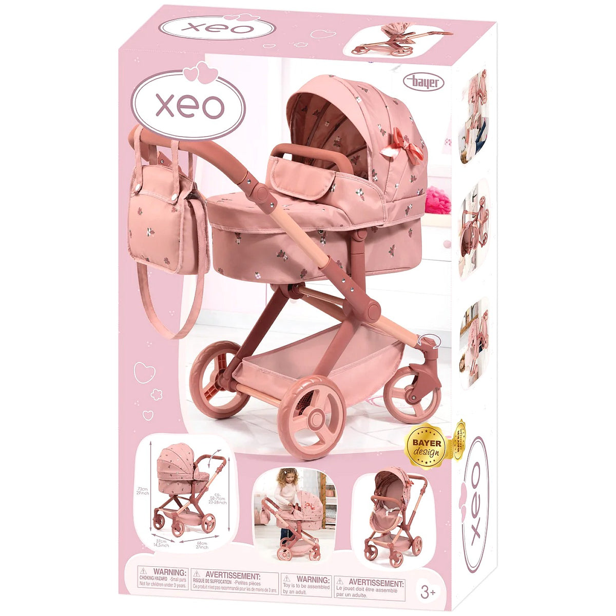 Bayer - 2-in-1 Convertible Xeo Doll Pram Rose Flower