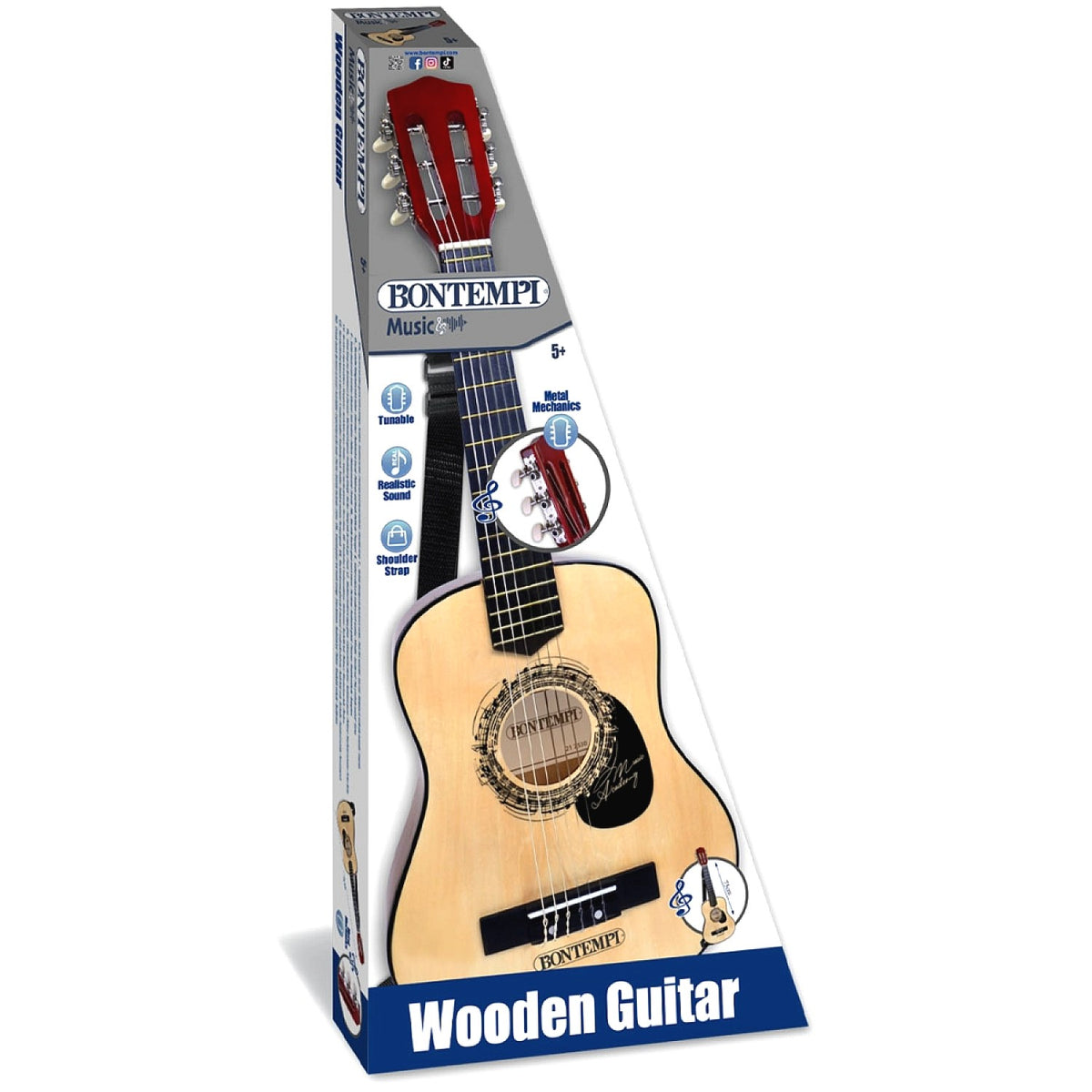 Bontempi - Wooden Guitar with Shoulder Strap 75cm Toy Musical Instrument