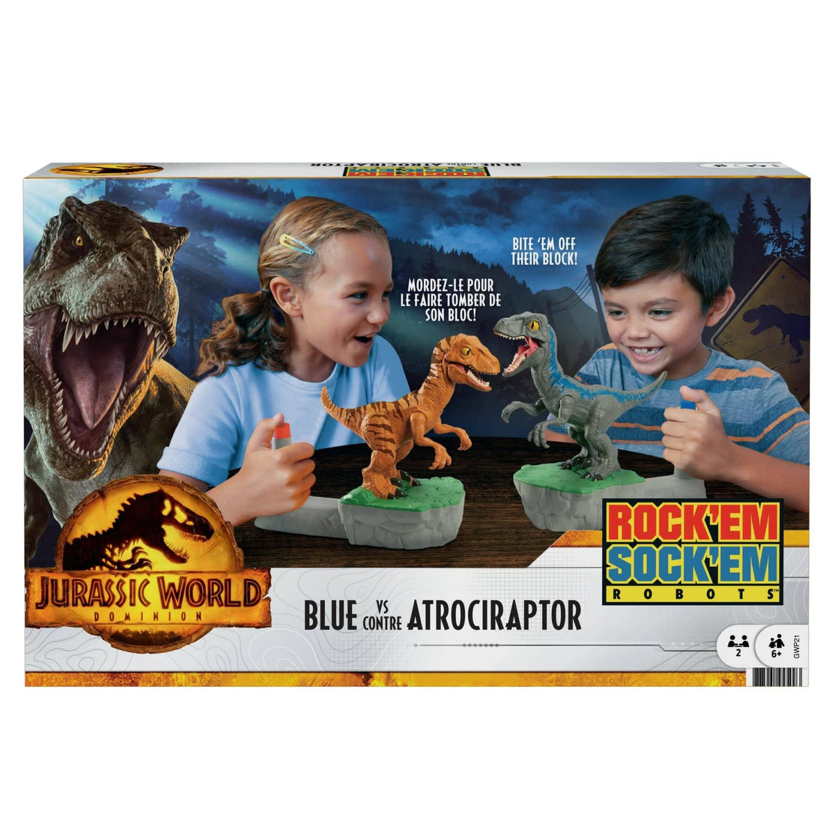 Jurassic World - Rock Dominion Sock Em Robots Blue vs Atrociraptor Game - Mattel