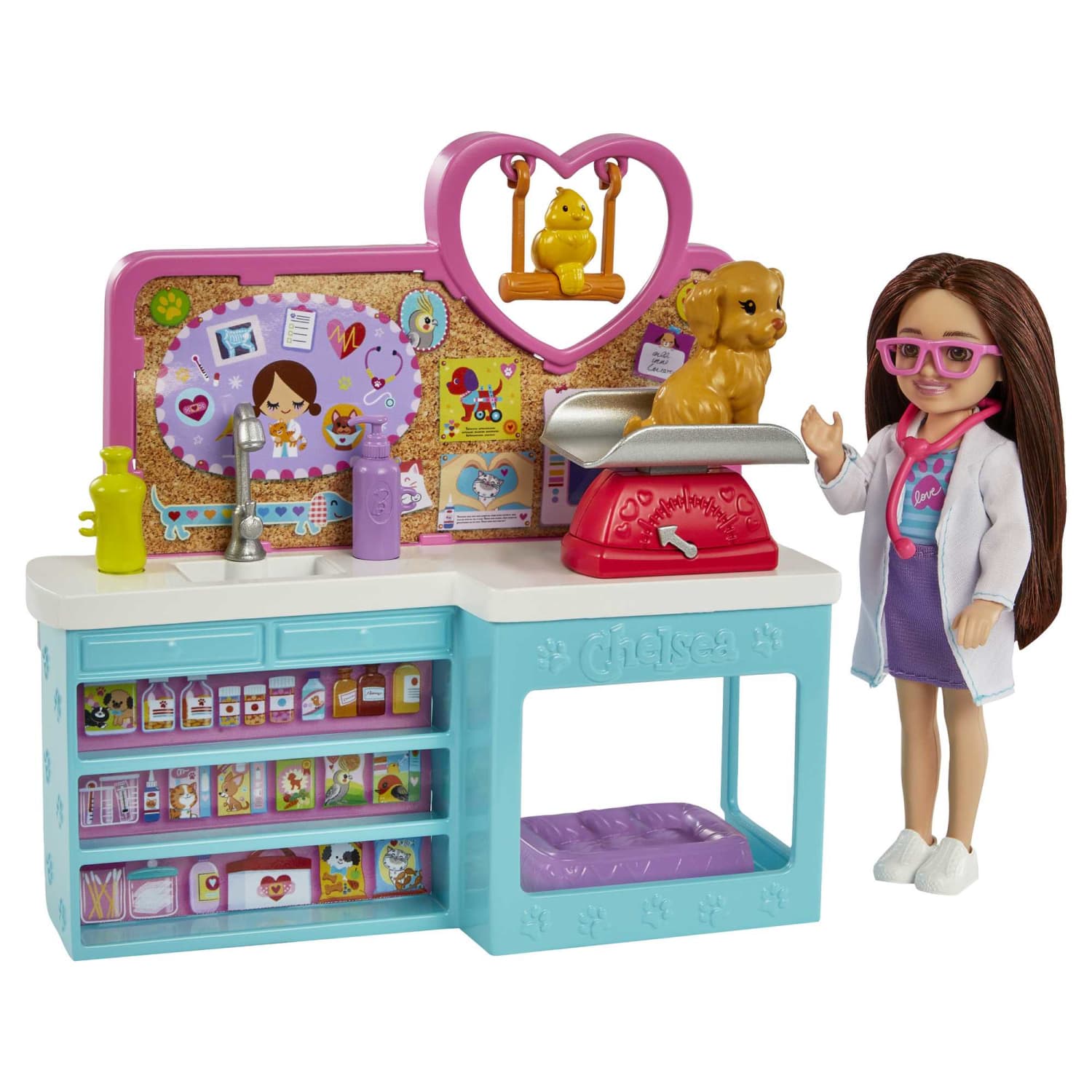 Barbie - Doll Chelsea Pet Vet Playset With Doll 4 Animals And 18 Pieces