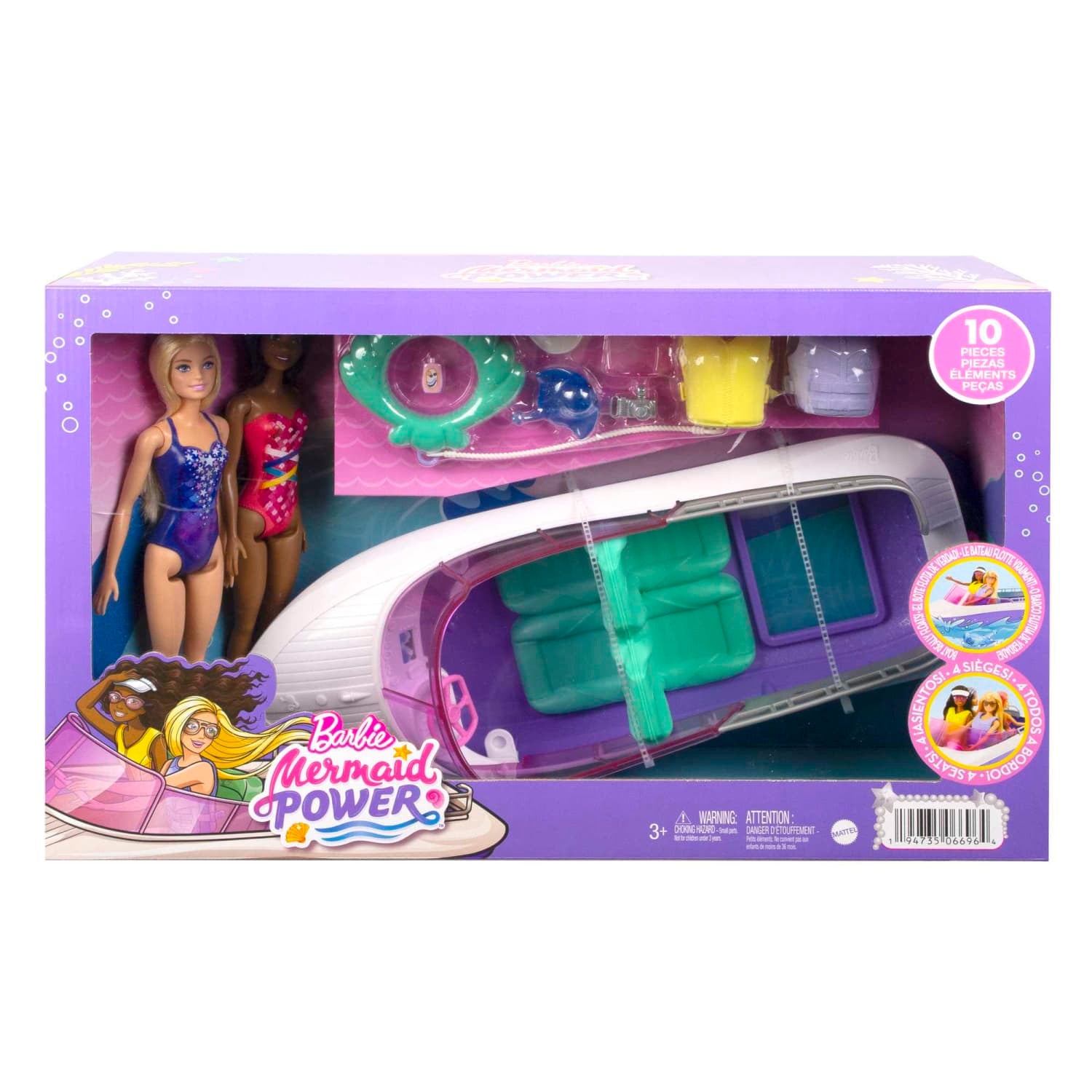 Barbie - Mermaid Power Dolls & Boat Playset Toy For 3 Year Olds & Up