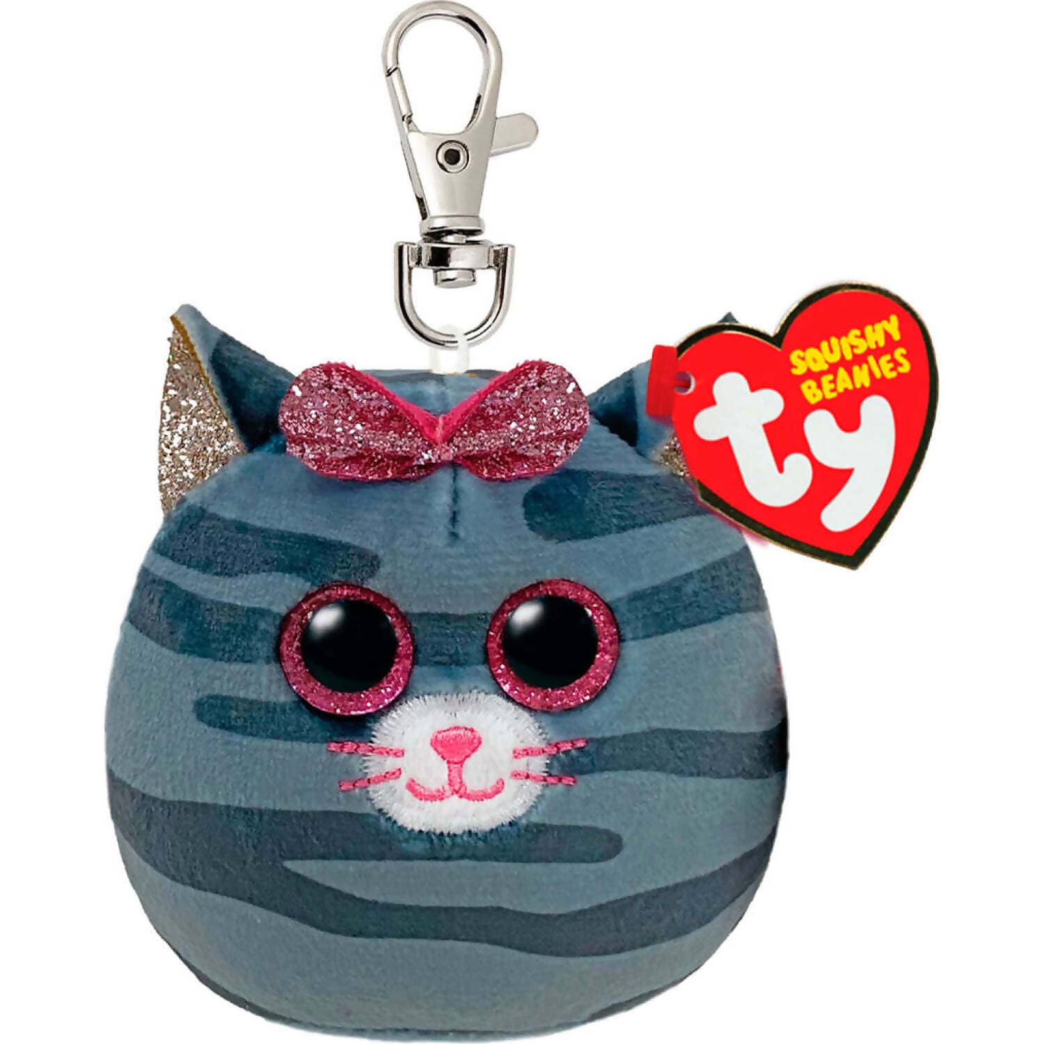 Ty - Squishy Beanies Clip - Kiki Grey Striped Cat