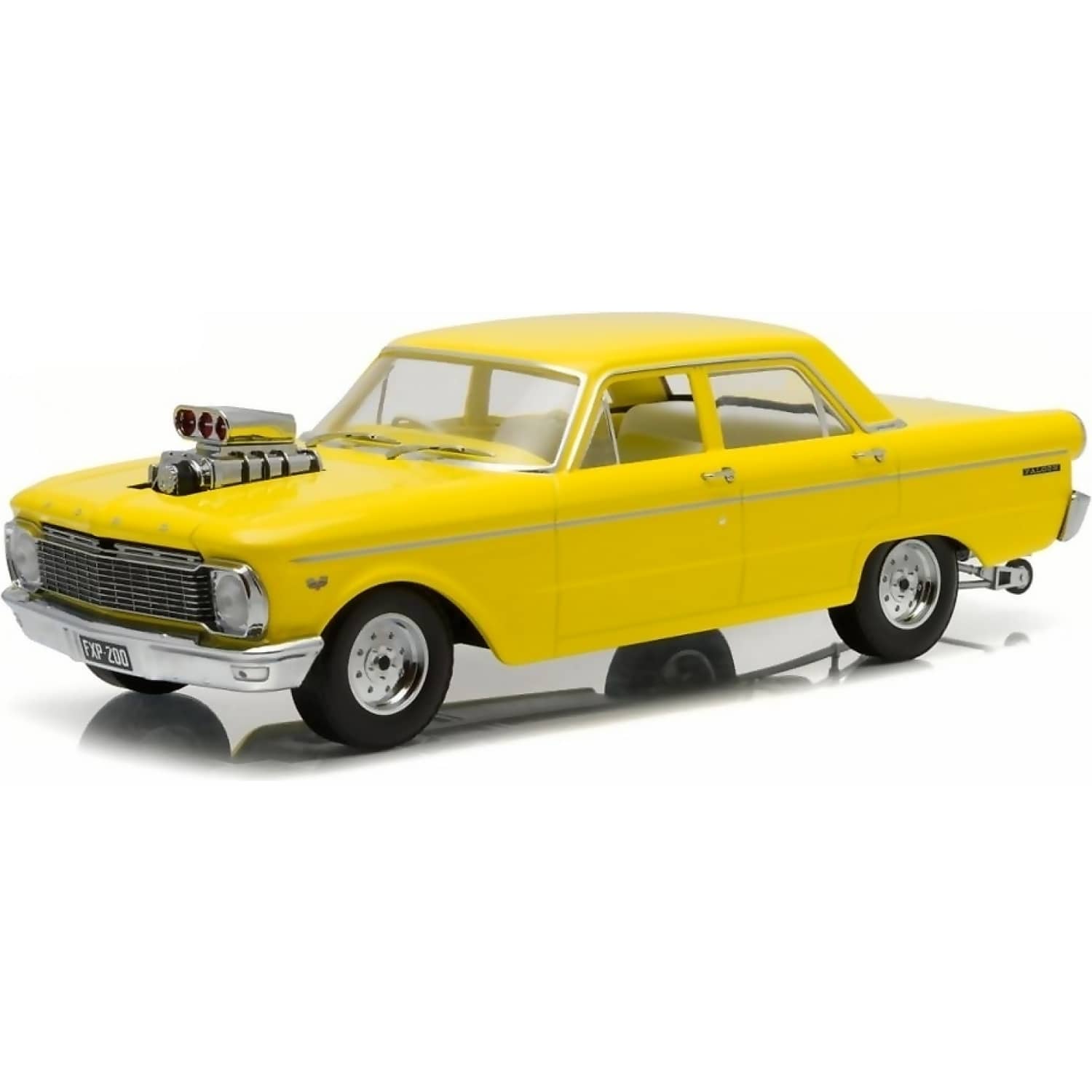 DDA COLLECTIBLES - 1:18 SCALE - 1965 XP FORD FALCON SEDAN DRAG CAR WITH BLOWN ENGINE & SEALED BODY - DIECAST MODEL