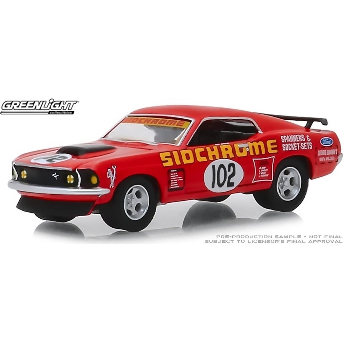 DDA COLLECTIBLES - 1:64 SCALE - 1969 FORD MUSTANG BOSS 302 #102 JIM RICHARDS SIDCHROME RACING - DIECAST MODEL