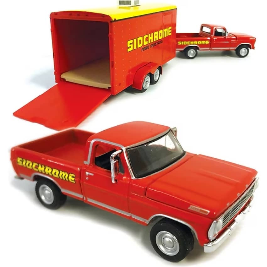 DDA COLLECTIBLES - 1:64 SCALE - 1967 FORD F-100 SIDCHROME WITH SIDCHROME ENCLOSED CAR HAULER - DIECAST MODEL