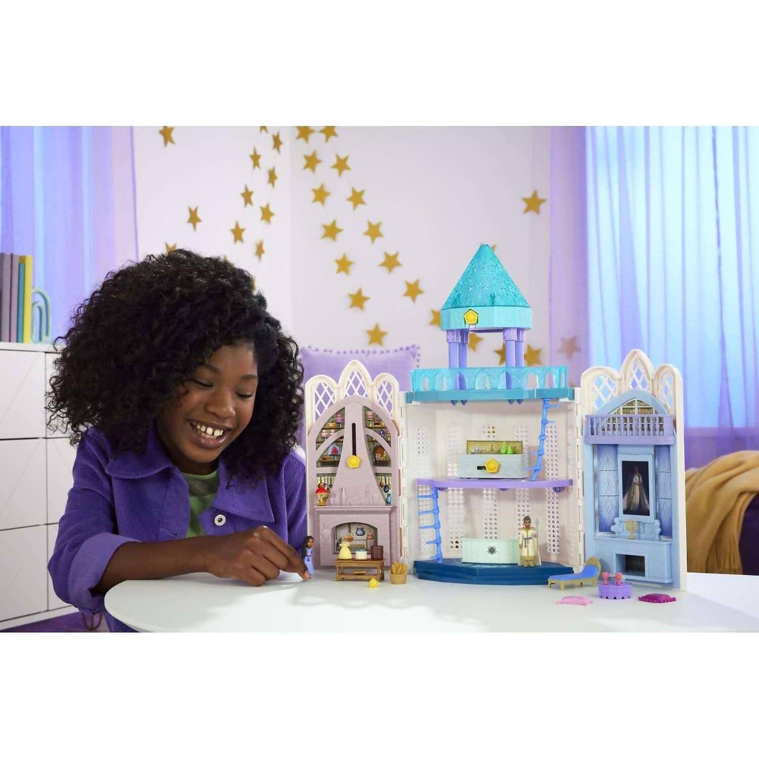Disney - Wish - Rosas Castle Dollhouse Playset With 2 Posable Mini Dolls Star Figure 20 Accessories Light-up Projection Dome & More - Mattel