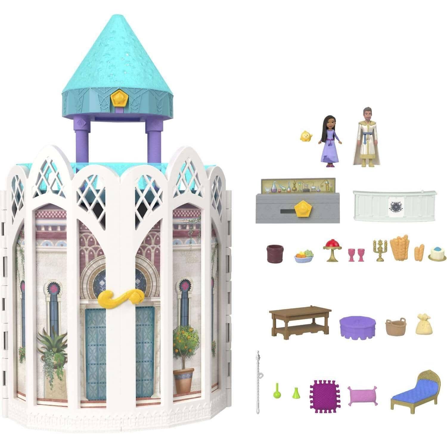 Disney - Wish - Rosas Castle Dollhouse Playset With 2 Posable Mini Dolls Star Figure 20 Accessories Light-up Projection Dome & More - Mattel