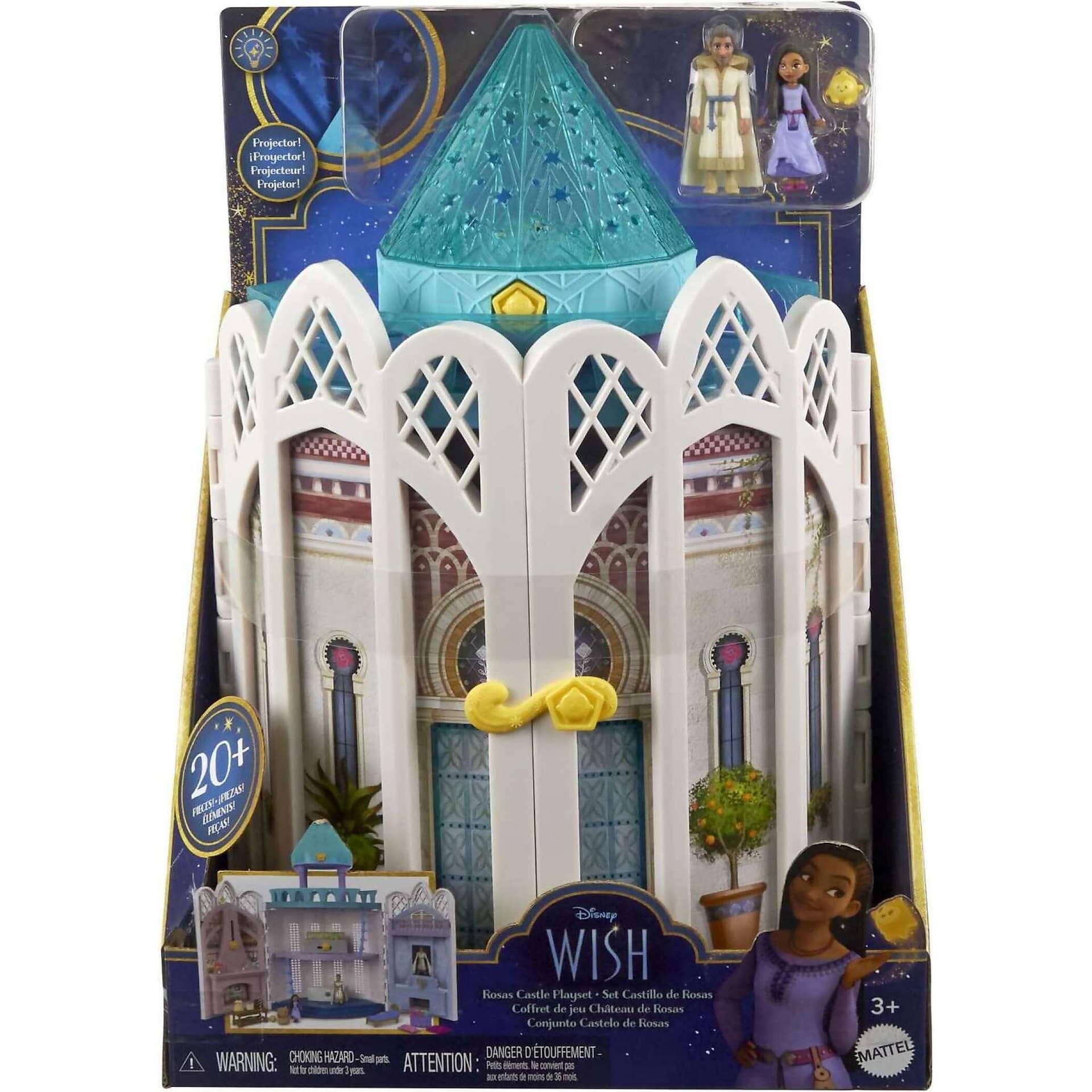 Disney - Wish - Rosas Castle Dollhouse Playset With 2 Posable Mini Dolls Star Figure 20 Accessories Light-up Projection Dome & More - Mattel