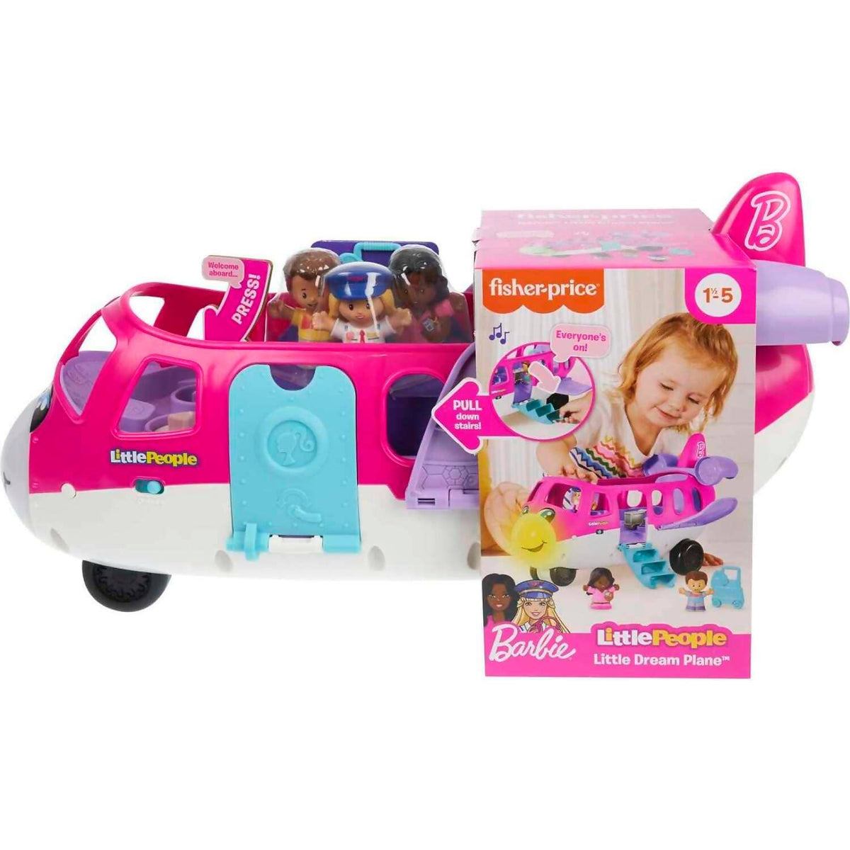 Fisher-Price - Little People Barbie Toy Airplane With Lights Music And 3 Figures - Mattel
