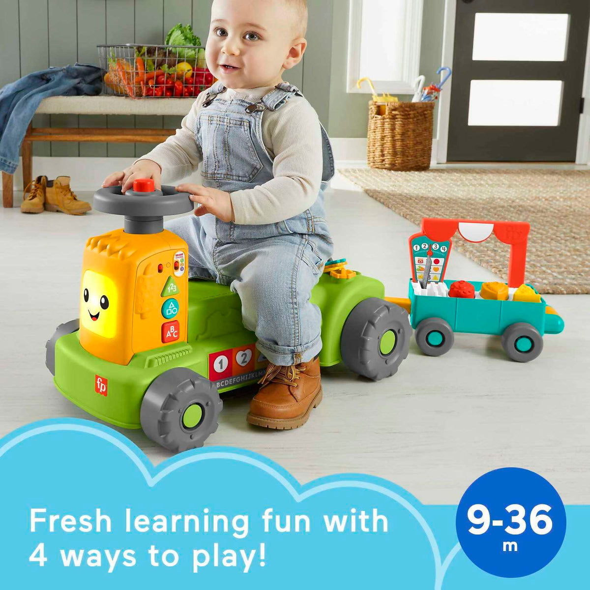 Fisher-Price - Laugh & Learn 4-in-1 Farm To Market Tractor Ride-on Learning Toy For Baby & Toddlers - Mattel