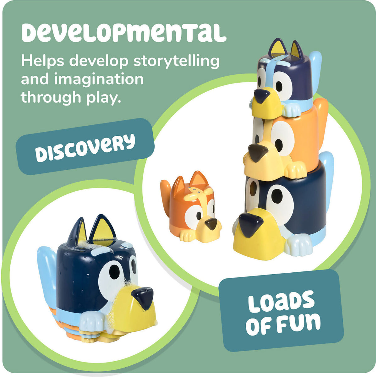TOMY - Toomies Bluey's Family Pourers Featuring Chilli Bandit Bingo And Bluey