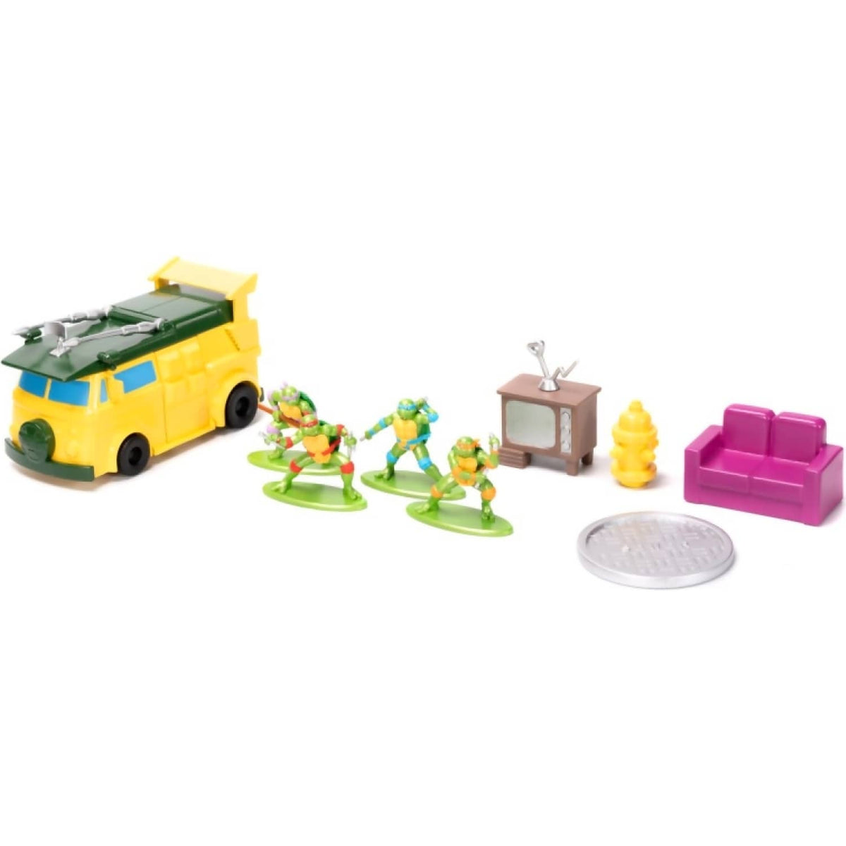 TMNT JADA TOYS - TEENAGE MUTANT NINJA TURTLES NANOSCENE TURTLE LAIR WITH 4 FIGURES SCALE DIECAST SET