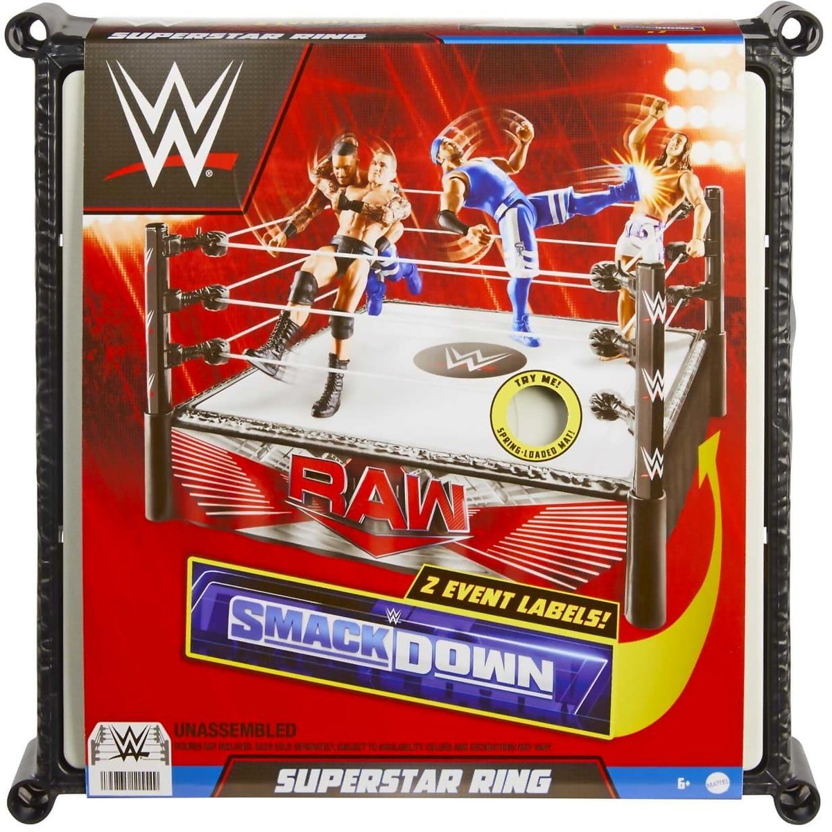 WWE - WWE Superstar Ring Playset With Spring-loaded Mat & 4 Event Apron Stickers (14-inch) - Mattel