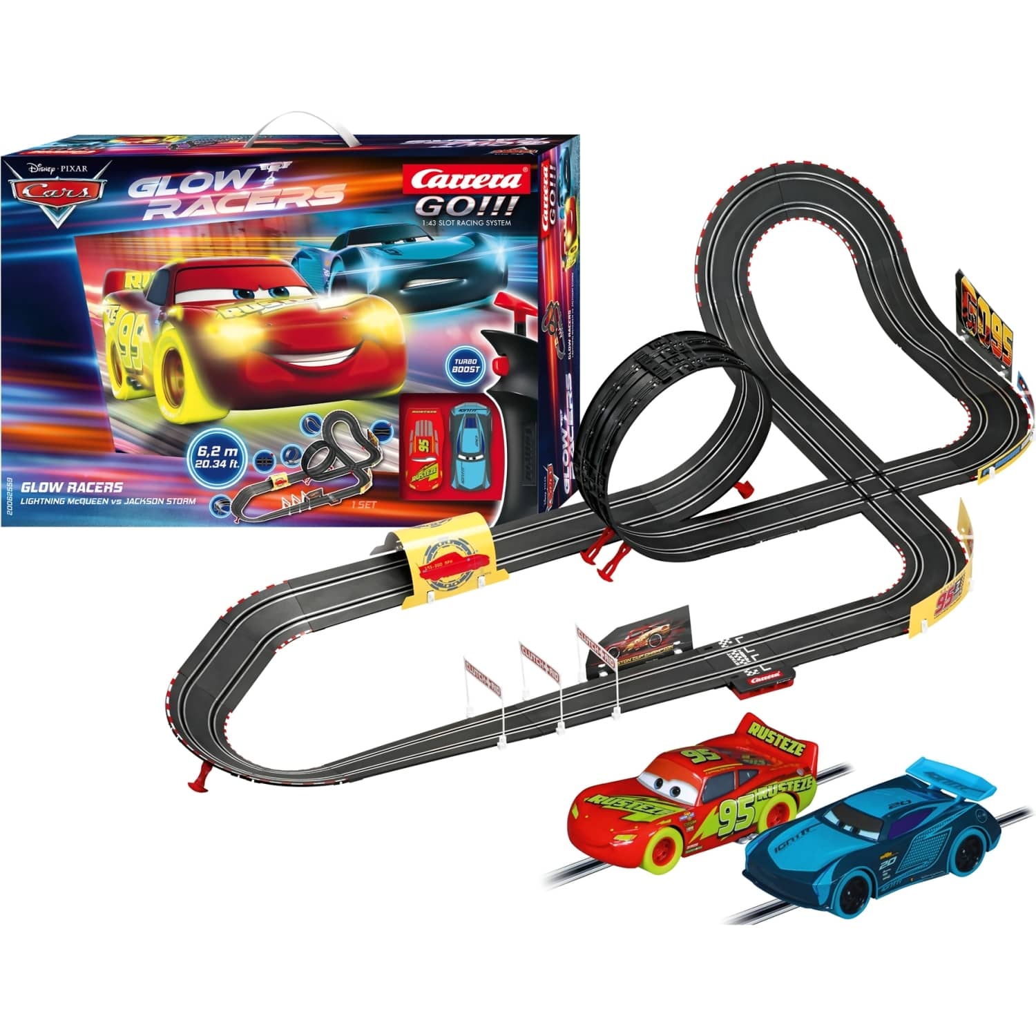CARRERA - GO 1:43 - DISNEY PIXAR CARS GLOW RACERS - MODEL NO.20062559 - SLOT CAR SET