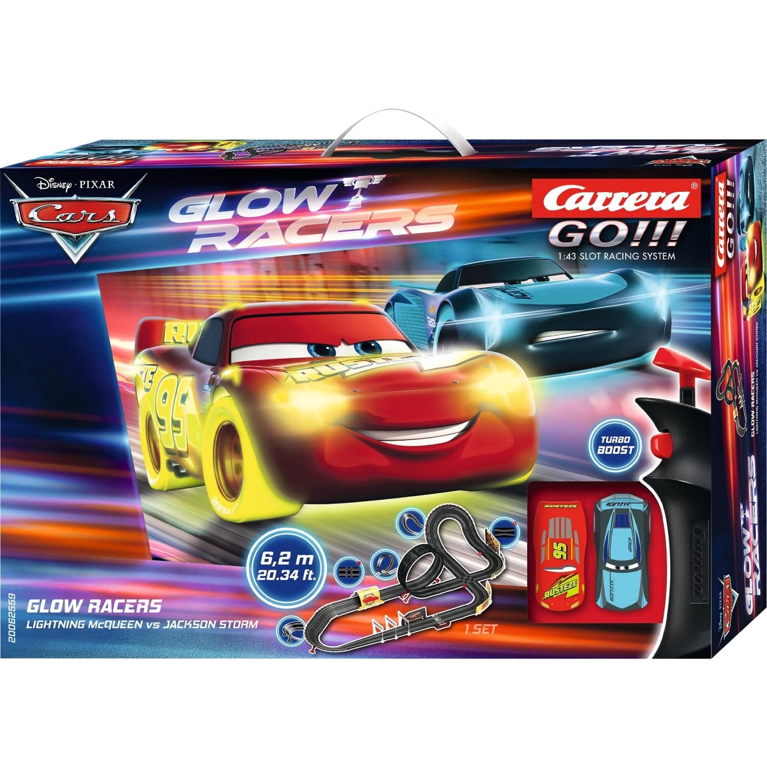 CARRERA - GO 1:43 - DISNEY PIXAR CARS GLOW RACERS - MODEL NO.20062559 - SLOT CAR SET
