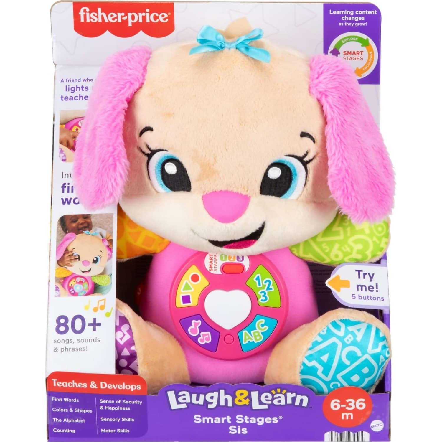 Fisher-Price - Laugh & Learn Smart Stages Sis Pink Plush Musical Learning Toy For Baby & Toddler