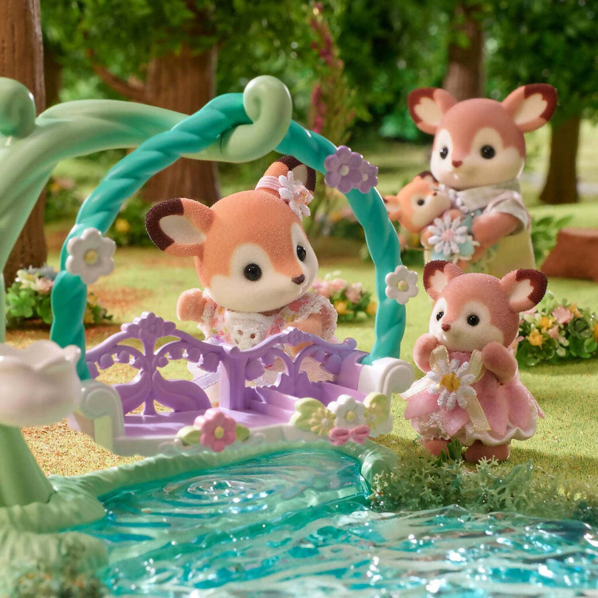 Sylvanian Families - Deer Babies Floral Swing Playset Animal Doll Playset