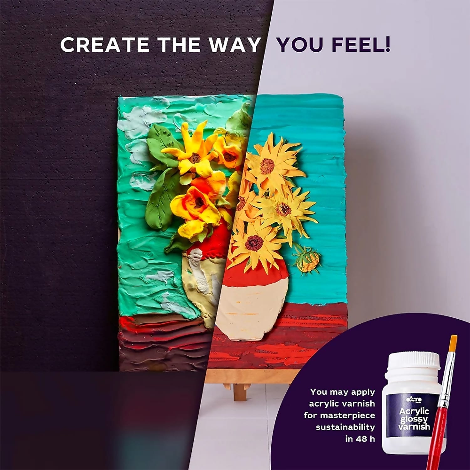 OKTO - Sensory Art - DIY 3D Painting Creative Set Sunflowers 30cm x 40cm