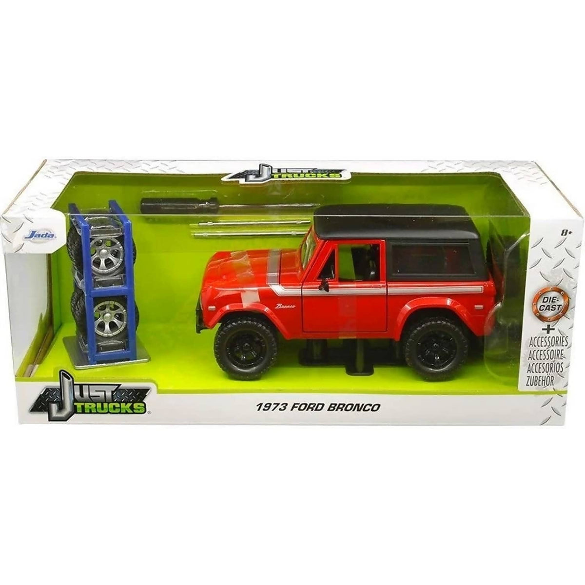 JADA TOYS - JUST TRUCKS 1973 RED FORD BRONCO HARD TOP 1:24 SCALE DIECAST VEHICLE