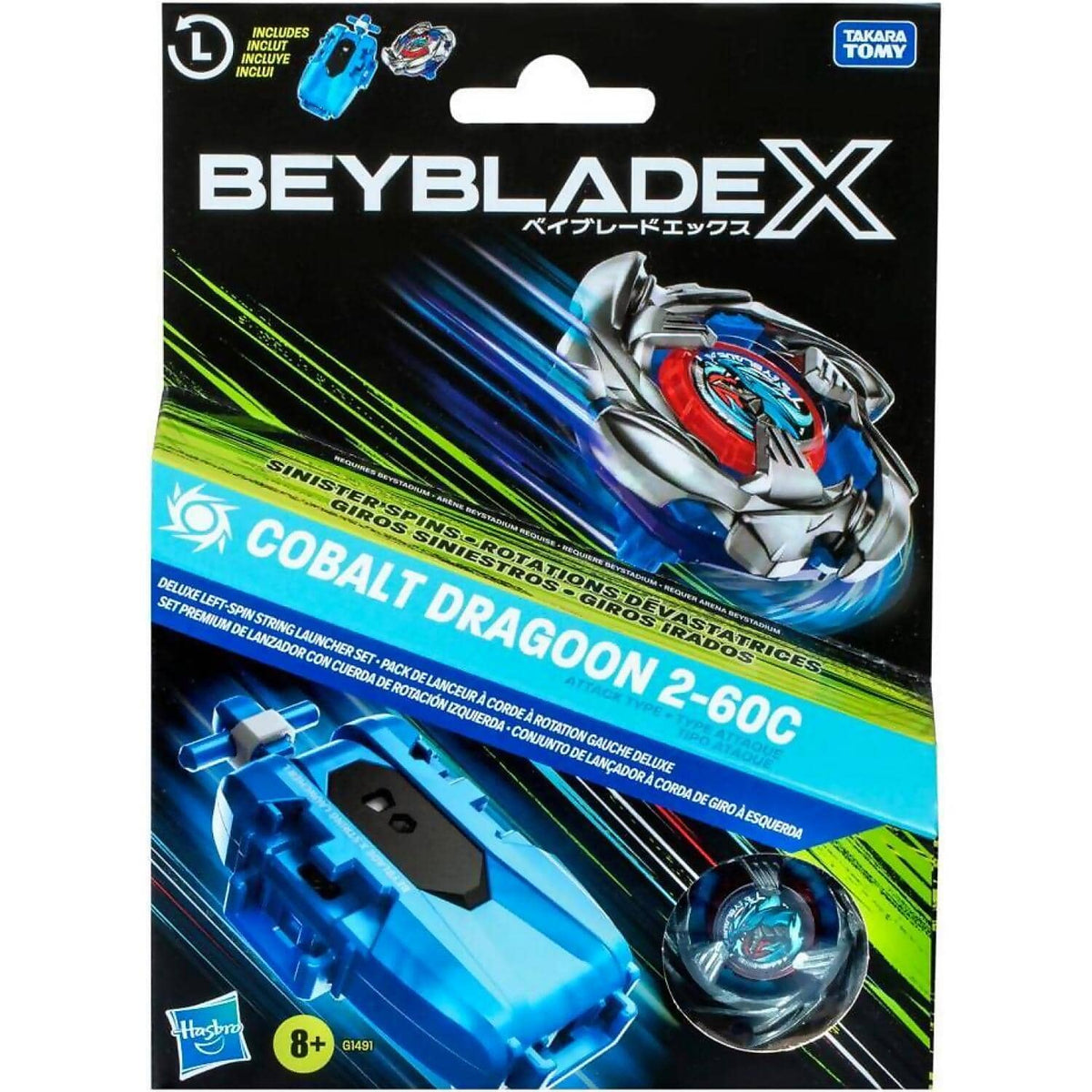 BEYBLADE X - Cobalt Dragoon 2-60C Deluxe Left-spin String Launcher Set