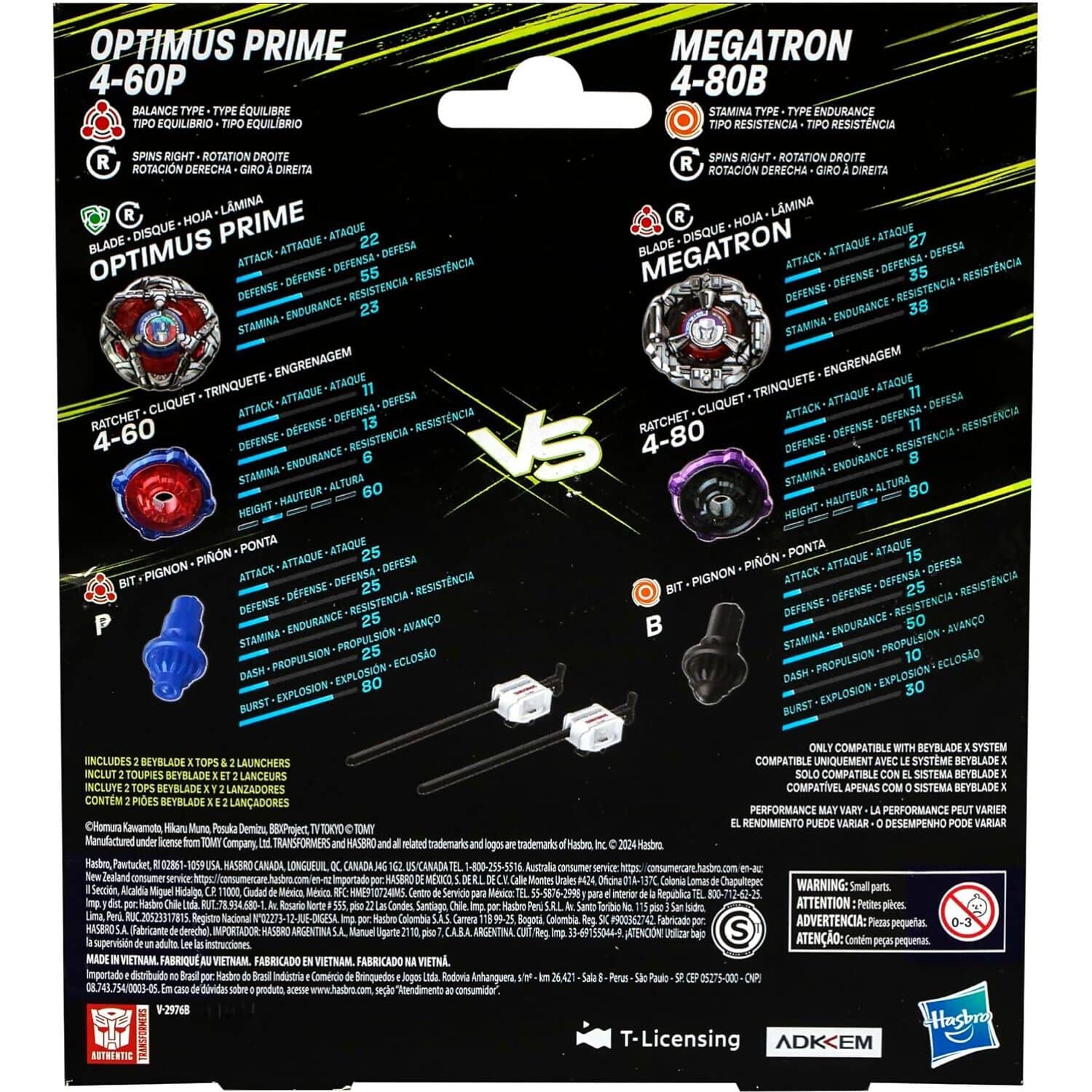 BEYBLADE X - Transformers Collab Optimus Prime 4-60P Vs. Megatron 4-80B Multipack Set With 2 Tops & 2 Launchers